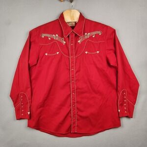 Scully Shirt Mens XL Red Western Snap Front Musical Notes Embroidered Cowboy